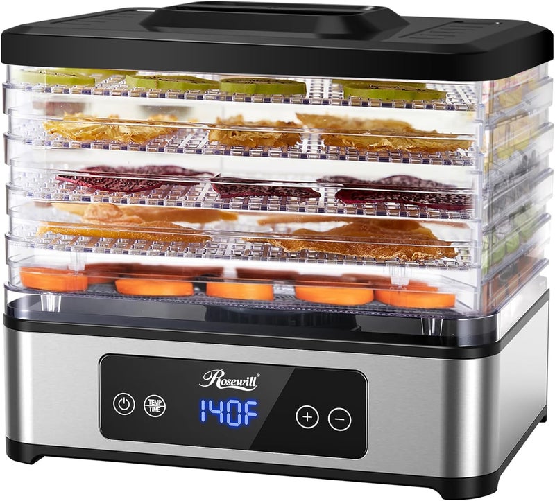 Rosewill Compact Food Dehydrator, 5 Stackable Trays with Adjustable 48H Timer and Temperature Control - 400W Electric Food Dryer for Jerky, Fruits, Herbs, Veggies, Meat & Dog Treats - Image 1